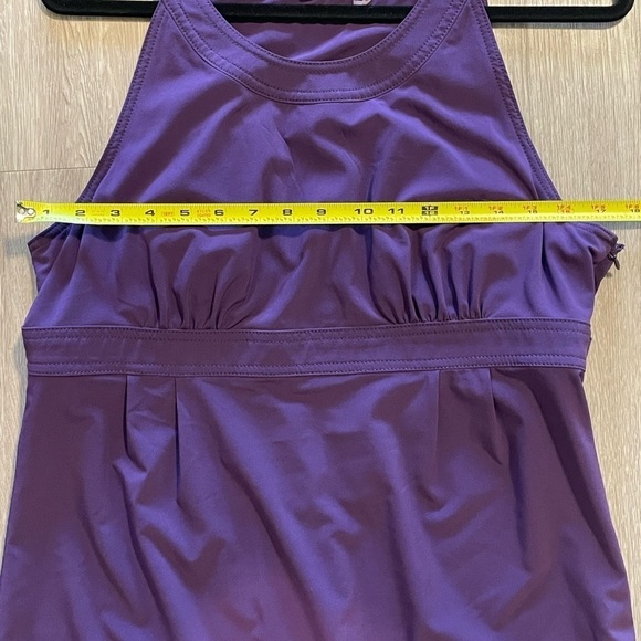 Athleta Women’s Midi Dress Size 14 Purple Spandex Stretch Voyager Day Halter - Picture 11 of 16